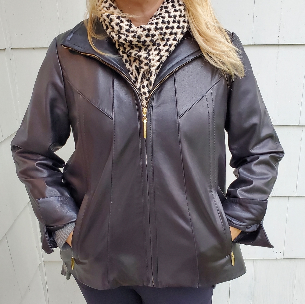 Ellen Tracy Women's Black Leather Jacket Size Medium Petite - Picture 4 of 16